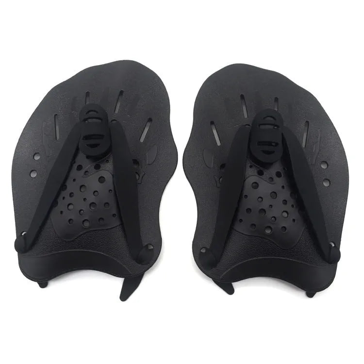 Pair of webbed arm swim training paddles for freestyle stroke development in multiple colour options