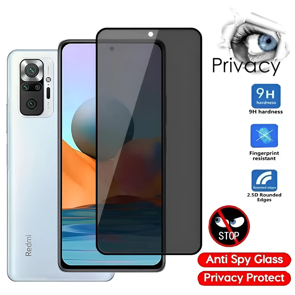 Xiaomi Poco and Redmi Note phone anti-spy privacy screen protector with 9H hardness.