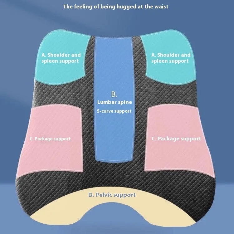 Grey lumbar support cushion for office chairs measuring 40x40x8cm with polyester fibre filling
