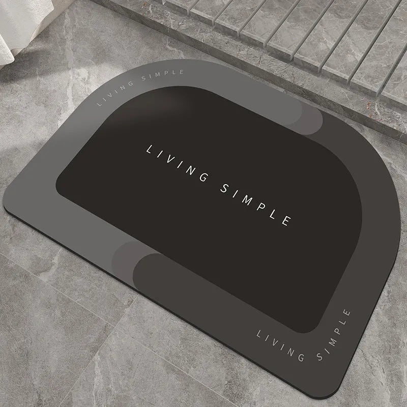 Super absorbent oval bath mat in grey with non-slip rubber bottom, 40x60cm