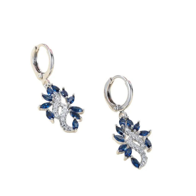 Women's platinum sapphire blue alloy earrings with simple minority design