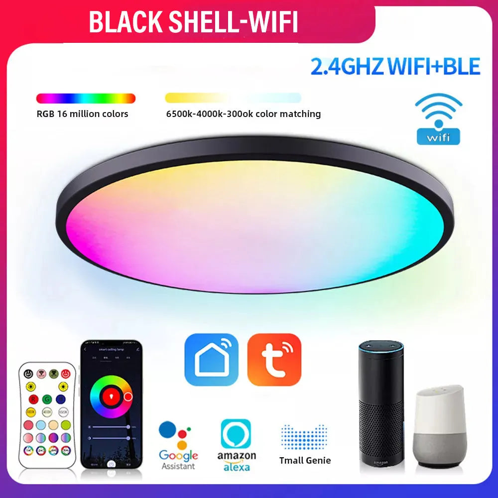 RGBCW intelligent Bluetooth ceiling lamp with full colour dimming and temperature control in black or white finish