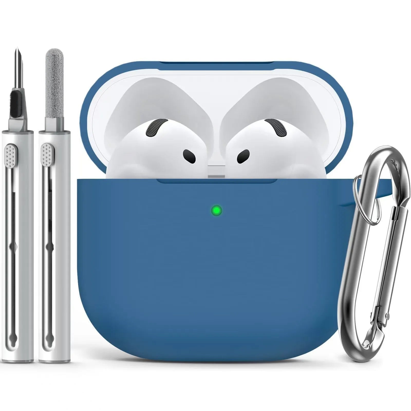 Set of silicone protective cover and cleaning pen for Airpods, embossed texture, black silicone case, white cleaning pen
