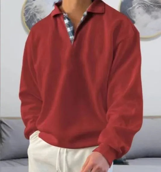 Men's long sleeve V-neck lapel hoodie in loose fit, ten colour options, polyester