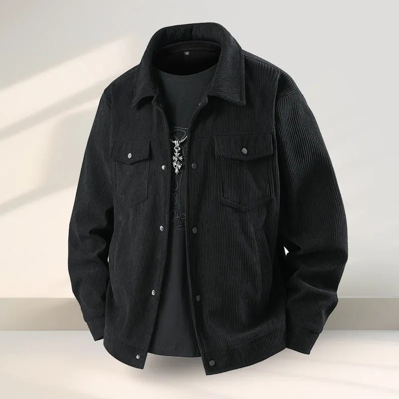 Men's slim fit black coat with a ruffle detail for plus size wearers