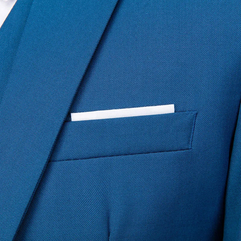 Men's business casual suit two-piece set in blazer and trousers, polyester fabric, loose fit, available in multiple colours