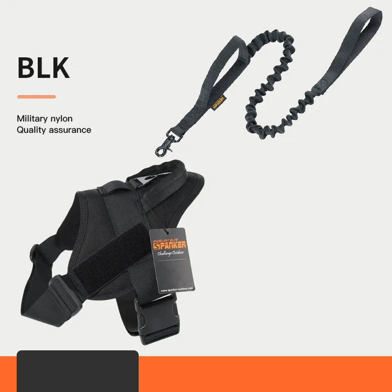 Adjustable dog harness in black made from 1050D nylon with UTX buckle, side view on floor