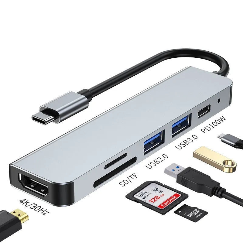 Portable six-in-one Type-C expansion dock for laptop and tablet connectivity