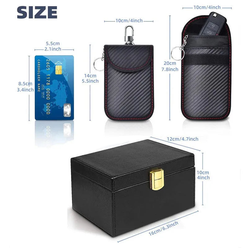 Carbon fibre RFID shielding box and two matching key cases with nano protection lining