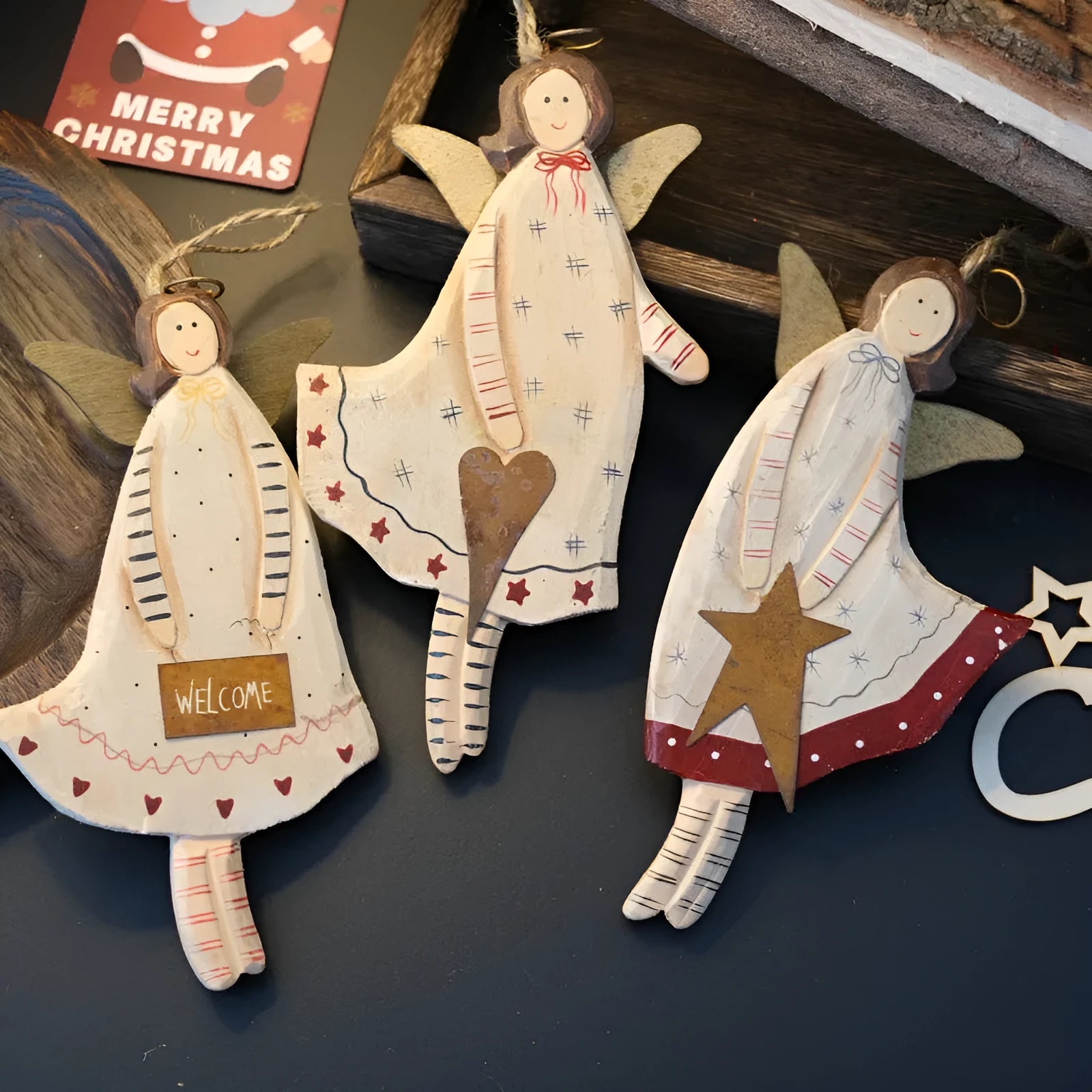 Handmade wooden door plate pendant with carved hearts, letters, and XINGX designs in rustic American country style