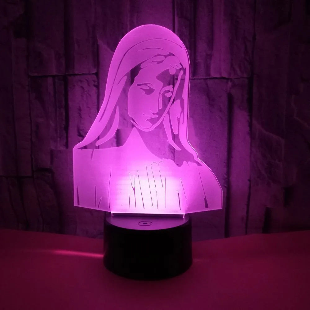 3D LED night light for kids with colourful dual-ring pattern on acrylic panel and remote control.