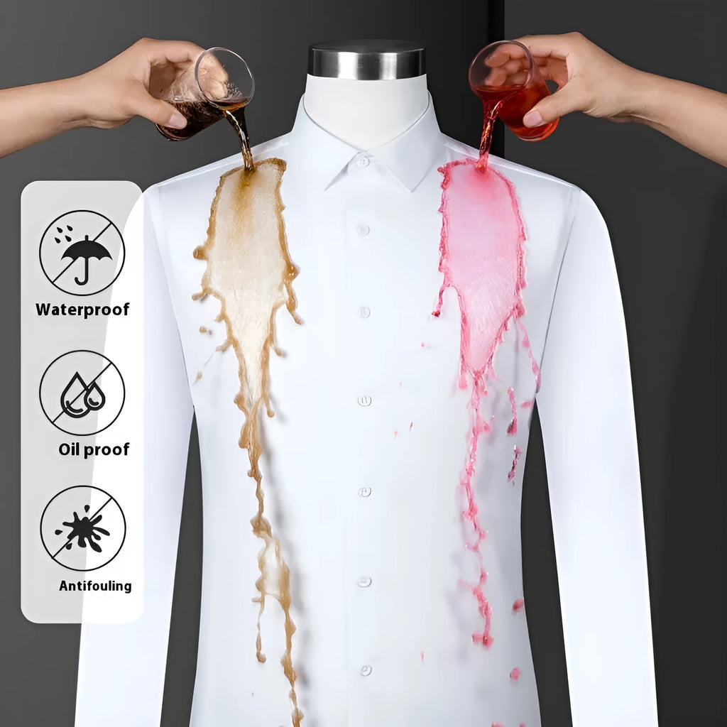 Men's slim fit waterproof bamboo business shirt with square collar and long sleeves