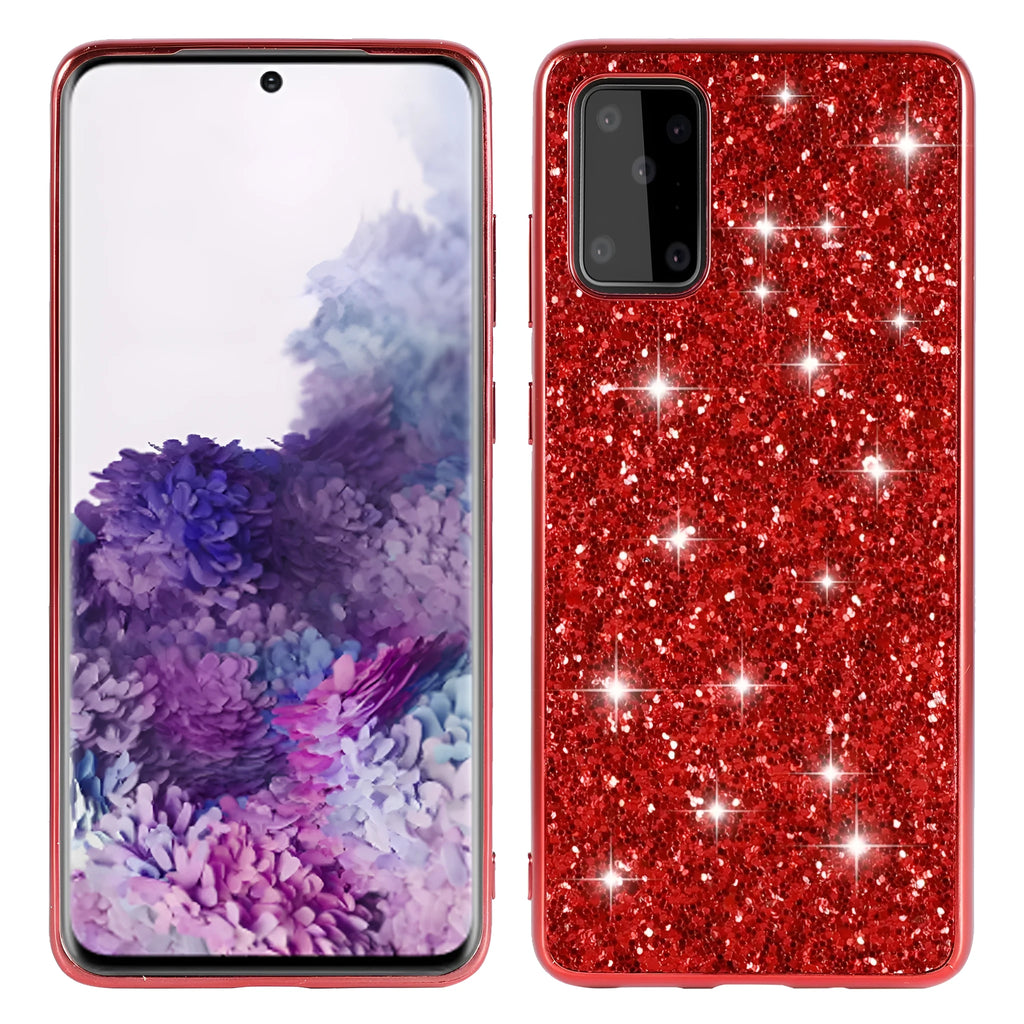Glitter paste TPU leather Samsung phone case in shiny black with electroplated back cover