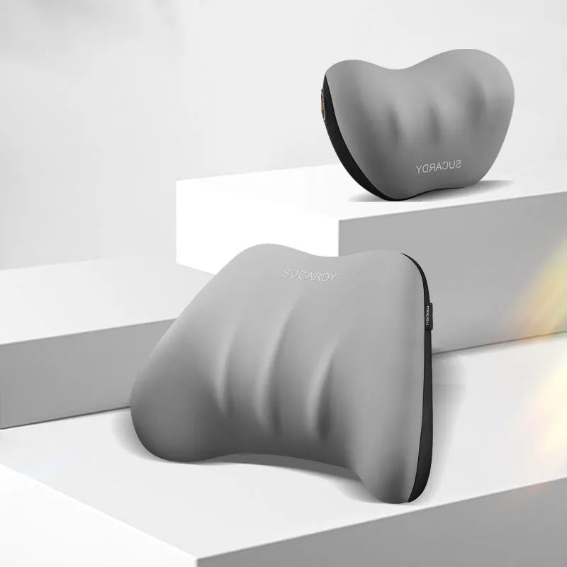 Memory foam lumbar support pillow and headrest car cushion in black colour on a car seat