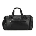 Large black travel bag with a separate shoe compartment, showing PU fabric exterior.