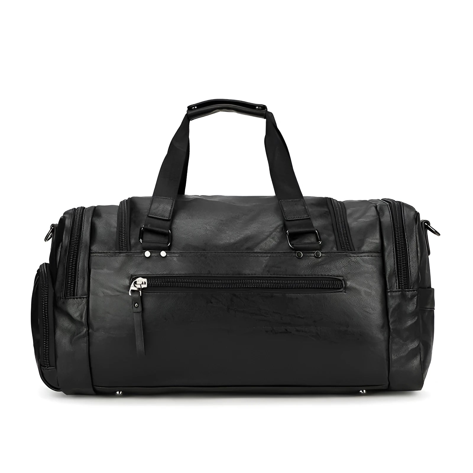 Large black travel bag with a separate shoe compartment, showing PU fabric exterior.