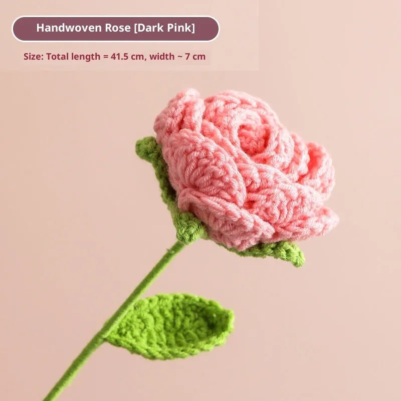 Hand-woven yarn artificial rose bouquet in gradient pink colour for wedding decoration