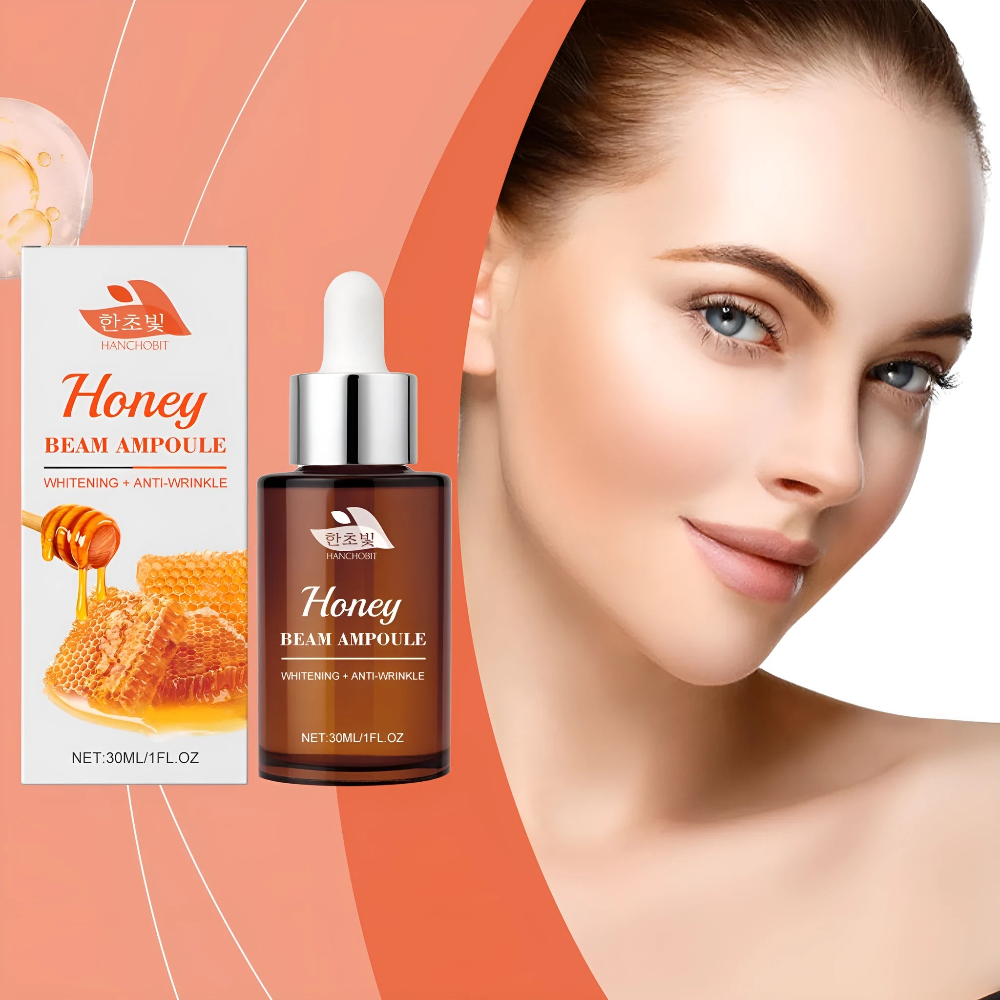 30ml bottle of Moisturising Skin Colour Facial Liquid serum with honey and ginseng ingredients.