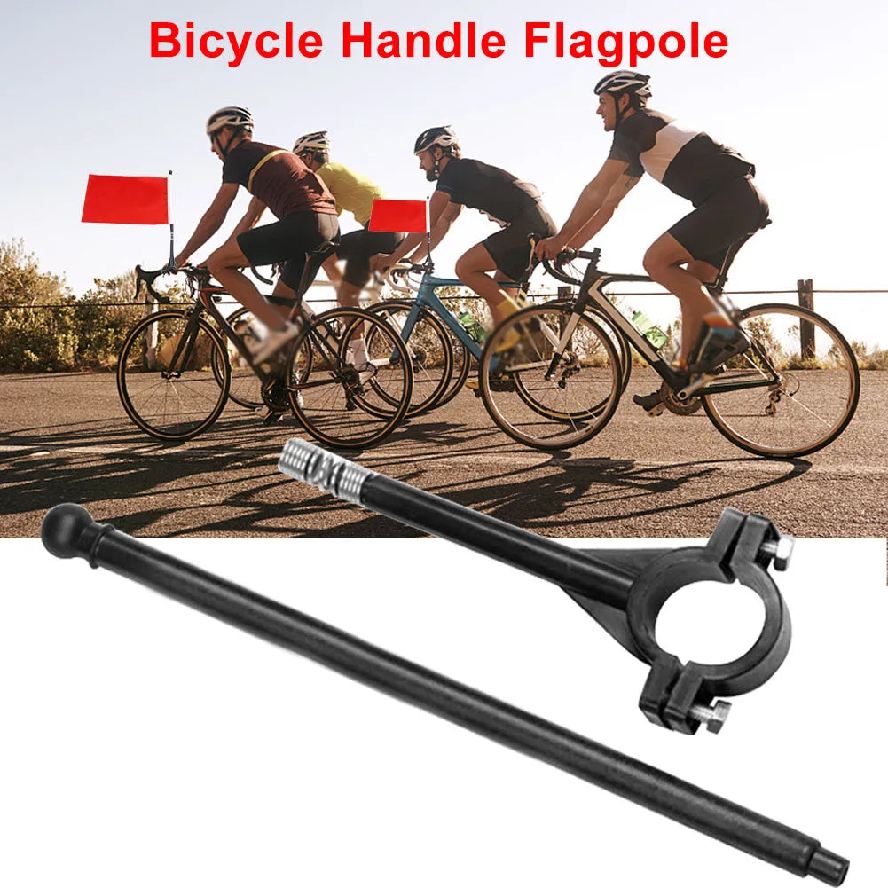 A square polyester flag on a plastic pole, designed for attachment to a bicycle handlebar.
