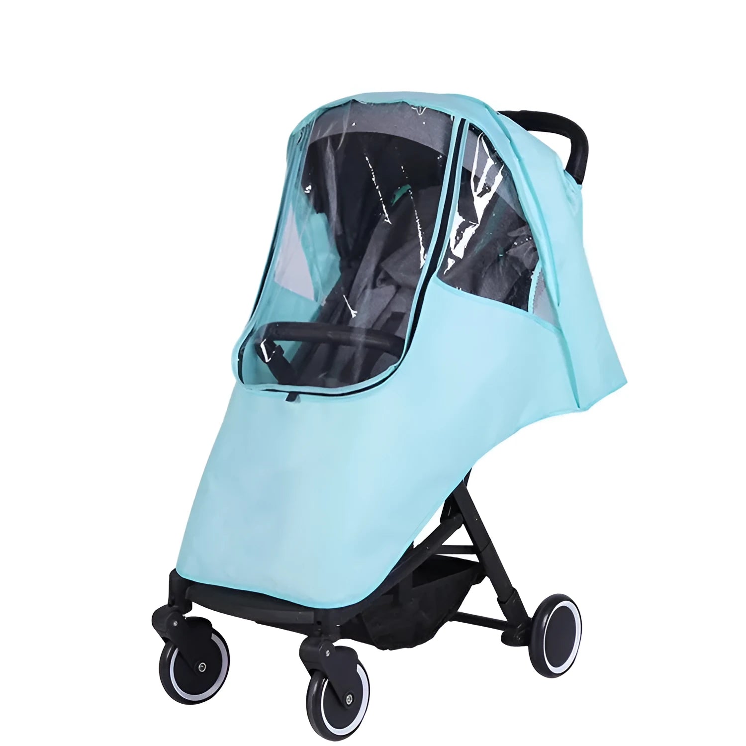 Universal baby stroller rain cover in blue waterproof cationic linen with nonslip handle