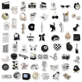 61 black and white coffee and tea themed PVC vinyl stickers for decoration.