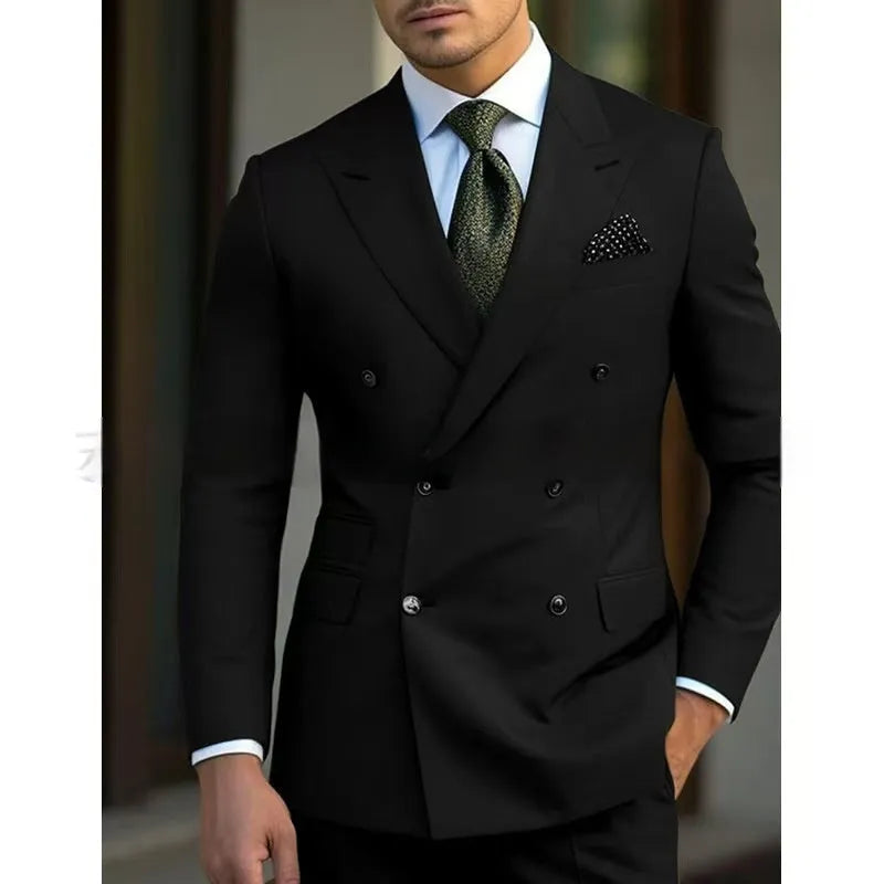 Men's regular fit two-piece suit in cotton blend fabric for business occasions
