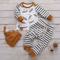 Striped cotton 3-piece children's outfit set with hat, top, and pants in Mibaise, sizes 70-100cm