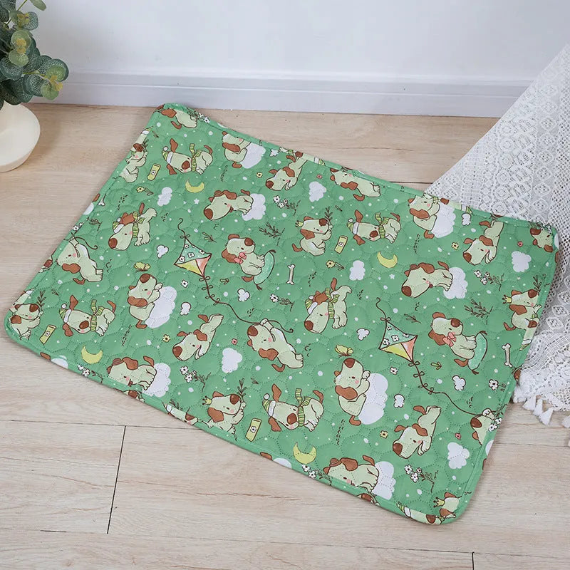 Reusable waterproof pet urine pad with animal print design and non-slip cloth backing