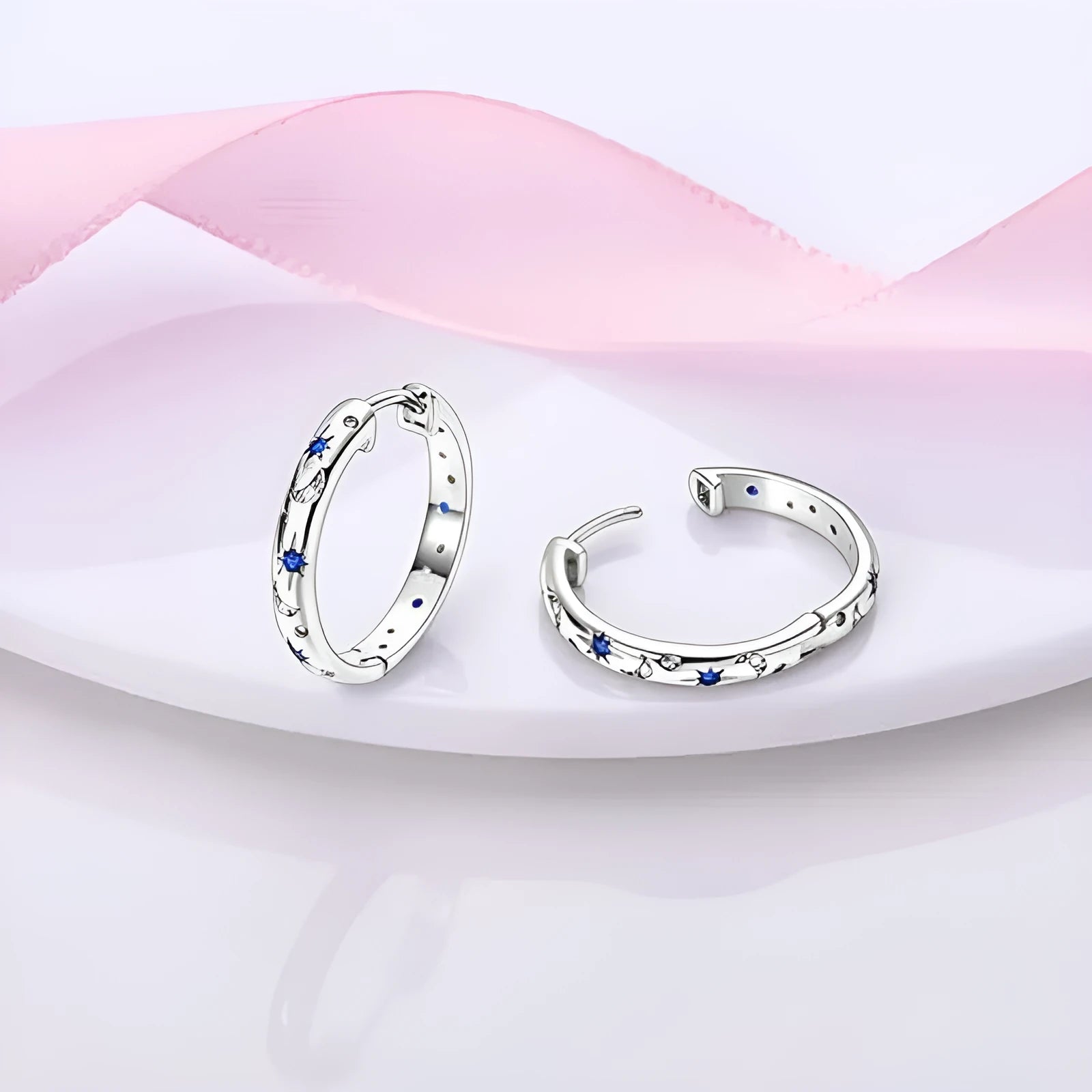 Starry bright fashion rhinestone ear clip in white gold for women, geometric moon and star design