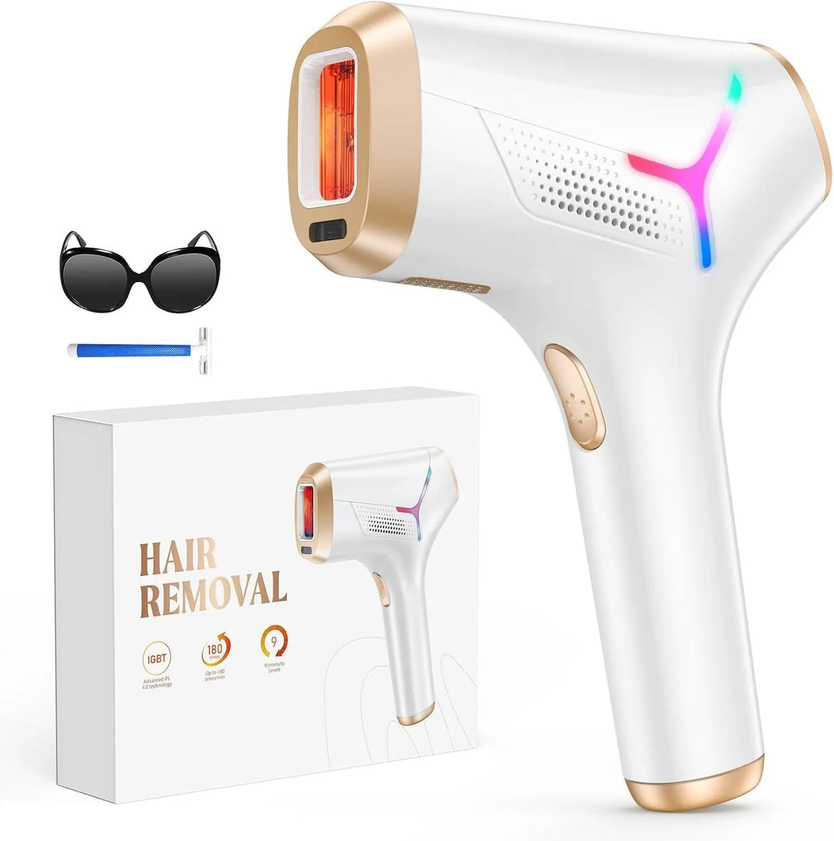 White portable household laser hair removal device with PC body for whole-body use, mains powered