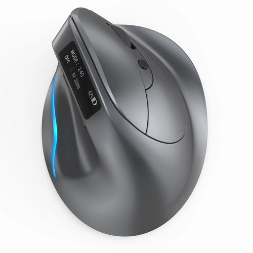 Grey Bluetooth vertical mouse with wireless charging, 12cm size, for laptop use