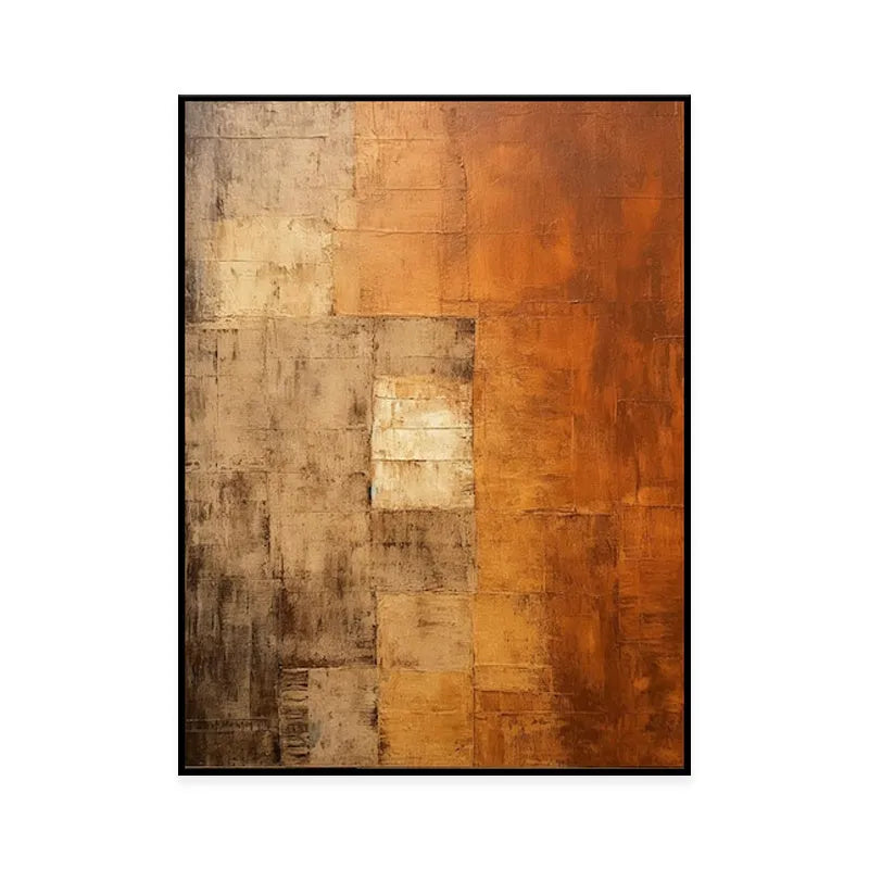 Orange and brown abstract hand-painted oil painting on canvas, vertical orientation, no frame, suitable for living room wall decor