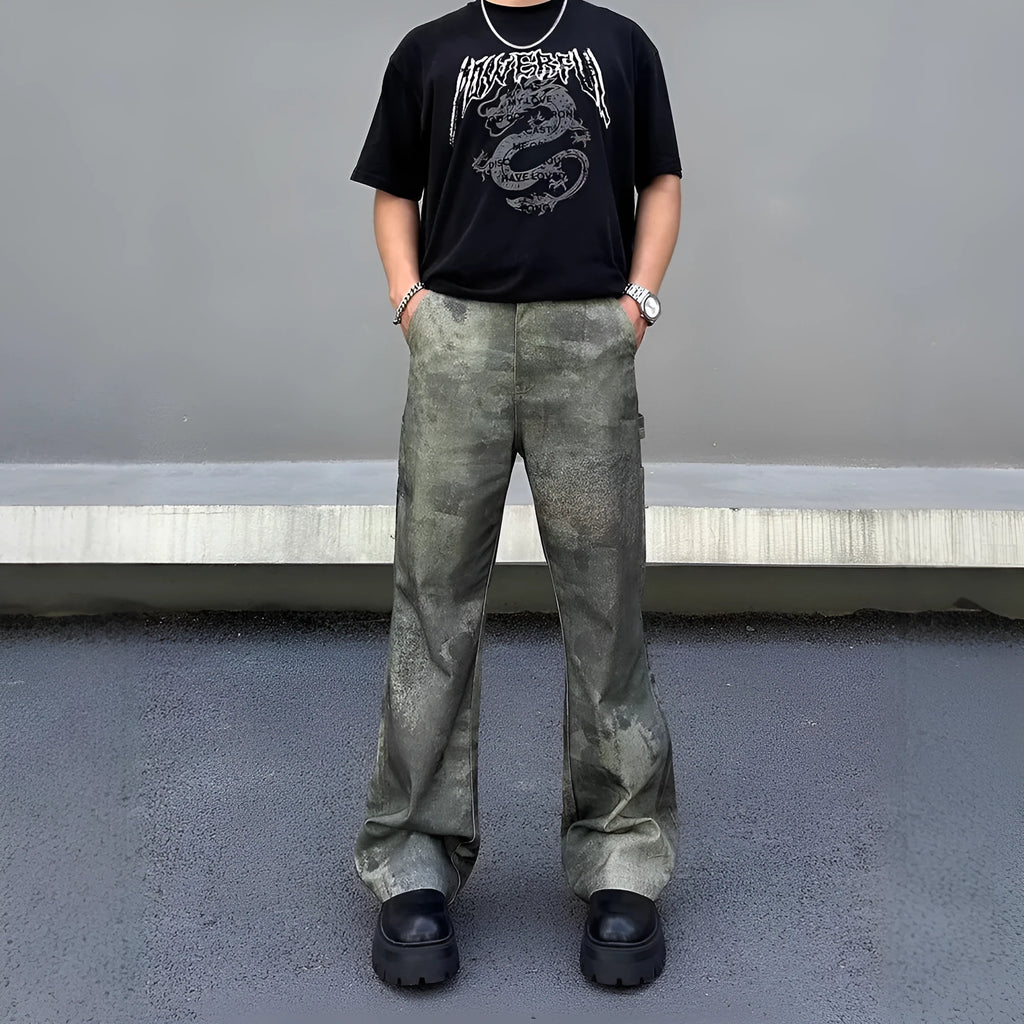 Men's straight-leg jeans with a digital camouflage pattern in picture colour, made from cotton denim.