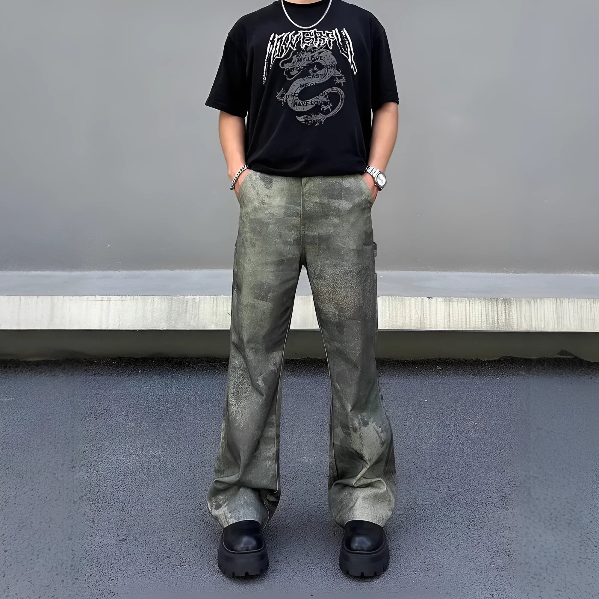 Men's straight-leg jeans with a digital camouflage pattern in picture colour, made from cotton denim.