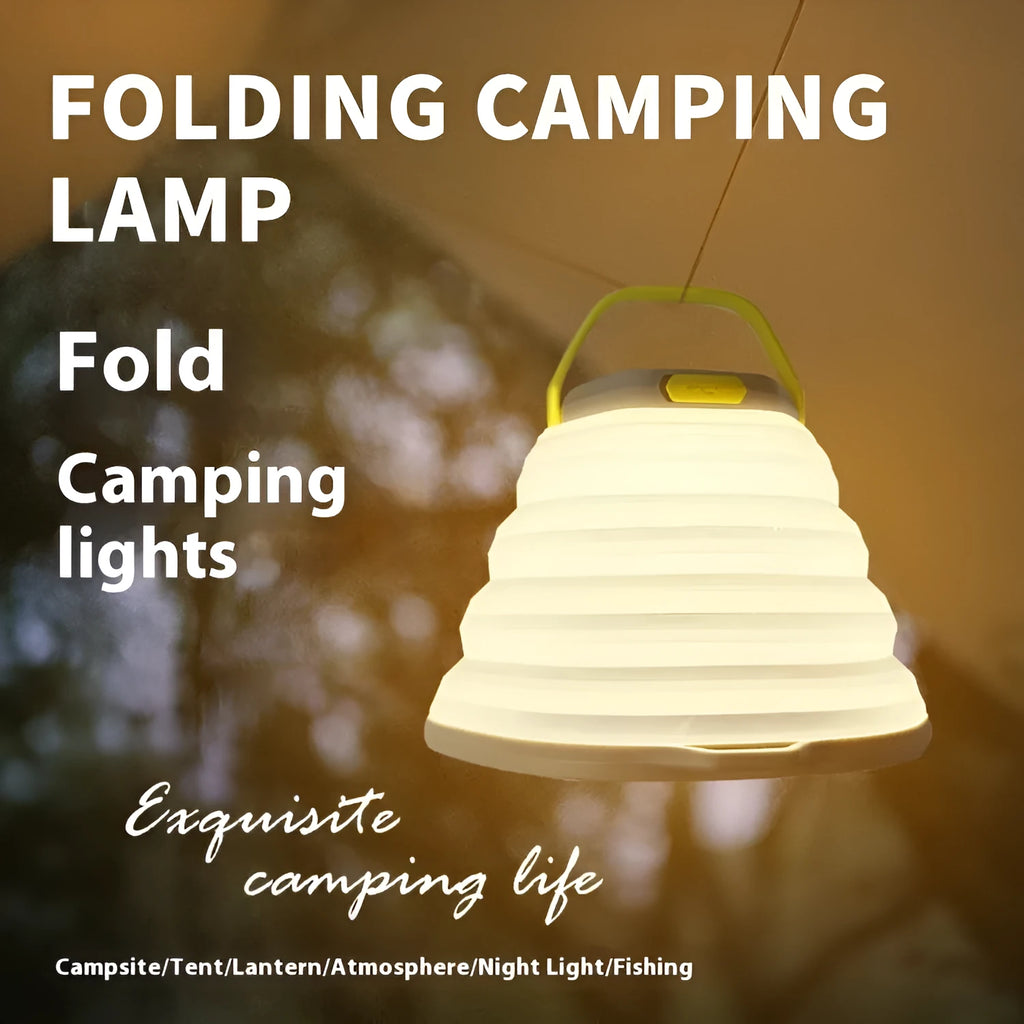 White portable camping lamp with single-button control for outdoor lighting