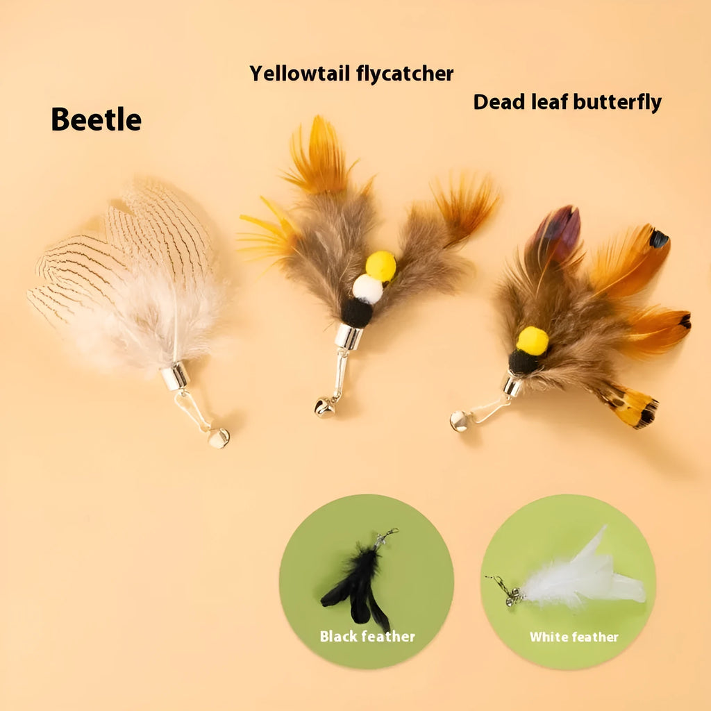 Three steel wire cat toy replacement heads shaped like small flying insects, shown against a plain background.