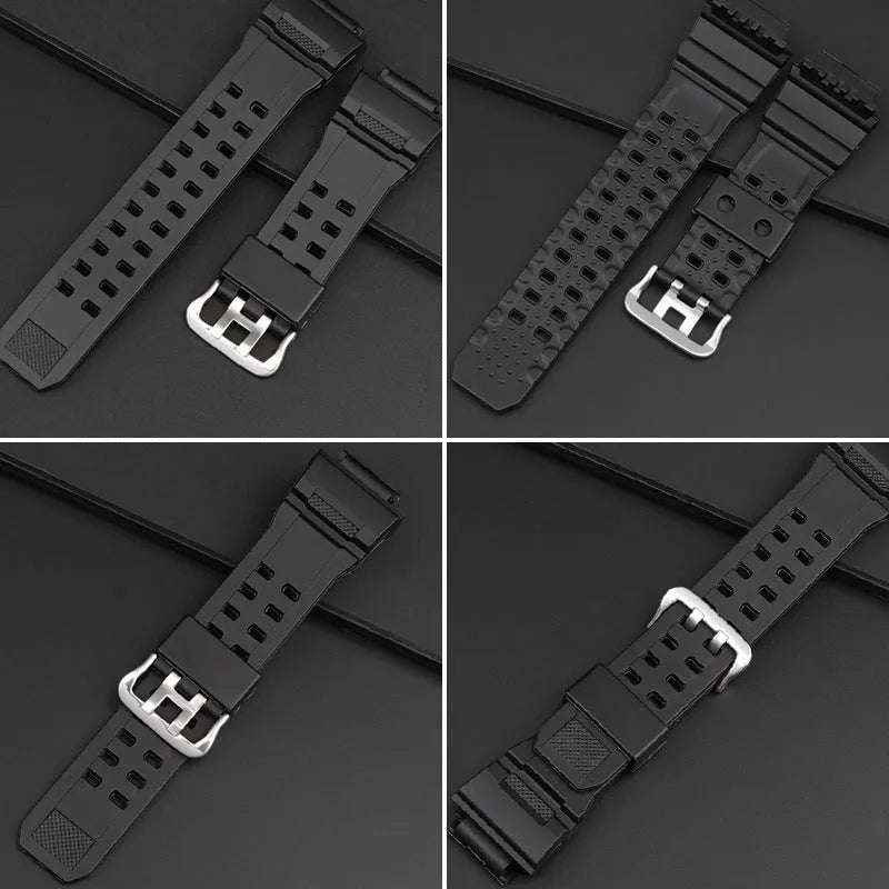 Camouflage patterned TPU watch strap with silver buckle, showing 12+7 cm length