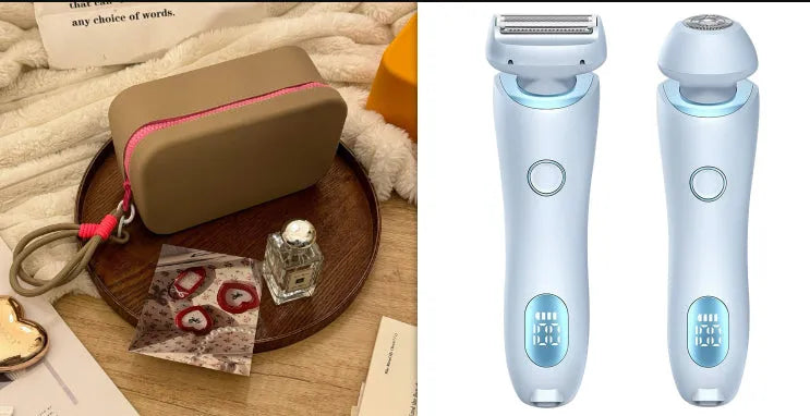 2-in-1 USB rechargeable electric shaver for women with square and round heads, pink colour, for whole body hair removal