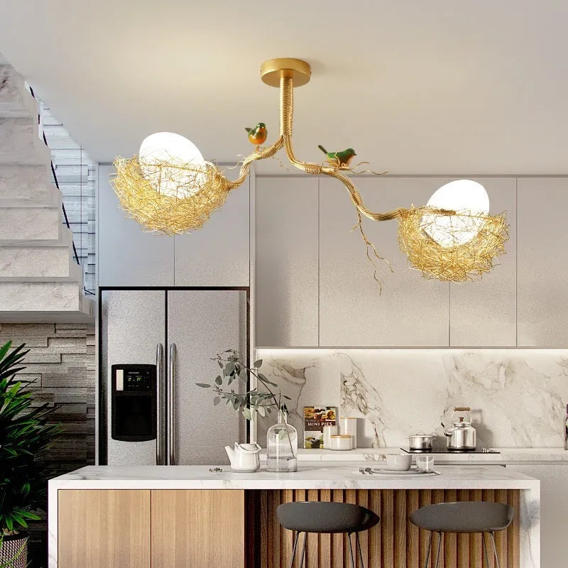 Gold aluminium wind bird's nest chandelier pendant light with LED bulb for bars and cafés