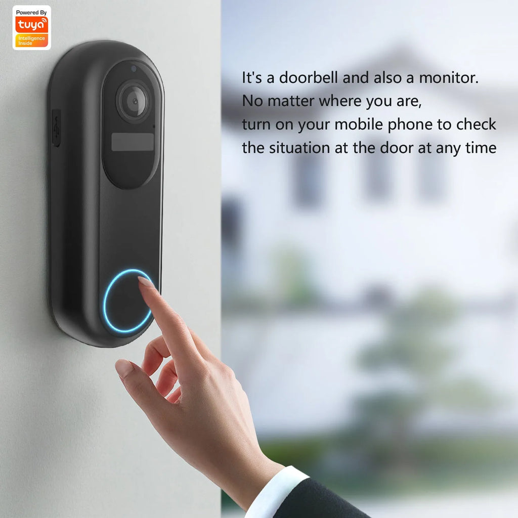 Smart visual doorbell intercom with 1080P camera and detachable 5000mAh battery, black or white options.