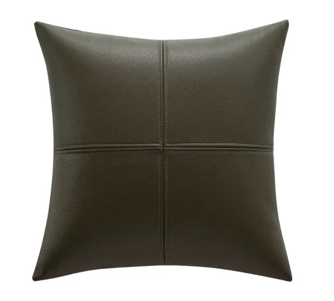 Soft cowhide leather solid colour pillow cover in a neutral shade on a sofa