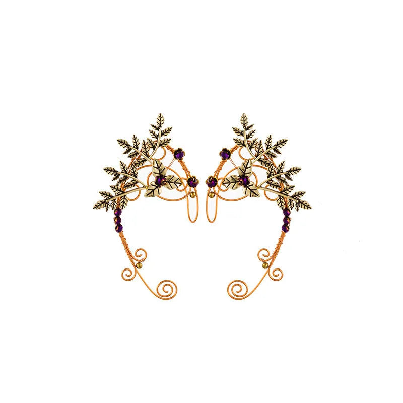 Retro handmade ear clip elf earrings in rose gold with geometric shape on a clip-on back