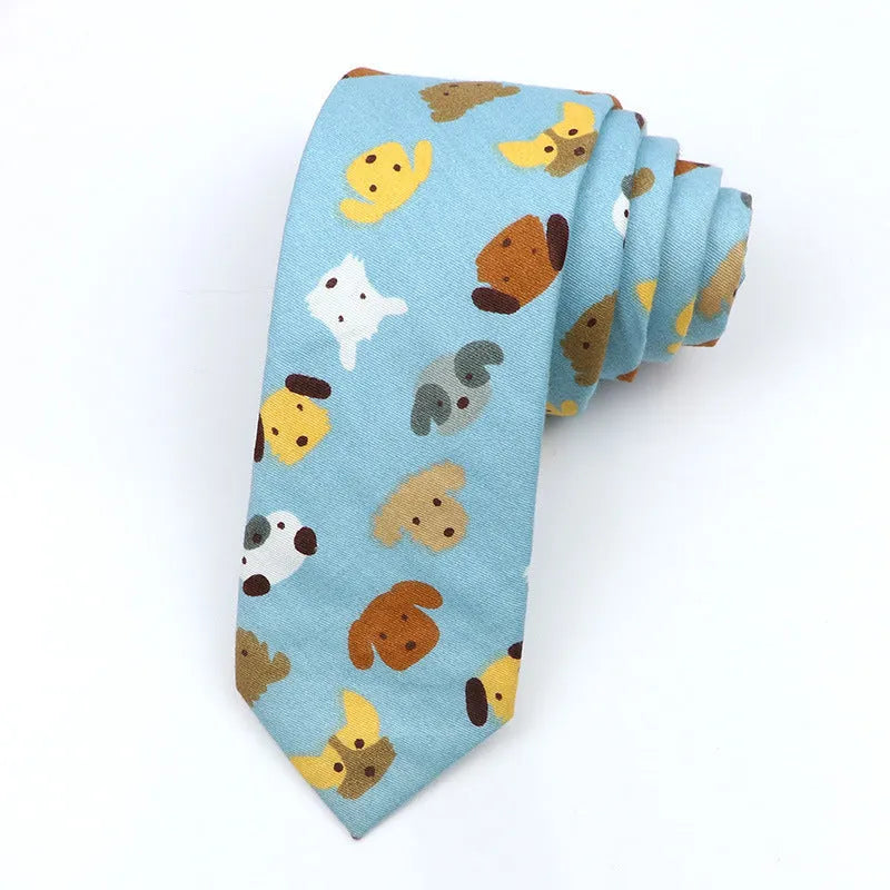 Narrow cotton bow tie with Korean-style cartoon patterns in multiple colour options