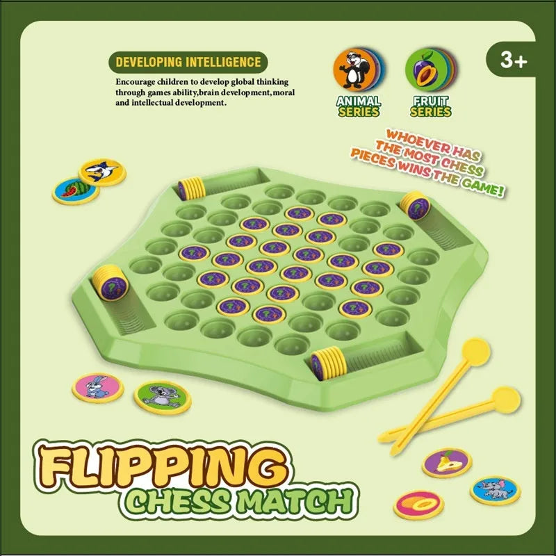Memory flip chess double battle educational toy in plastic with Animal Style British colour box packaging, 31.5x31.5x4cm