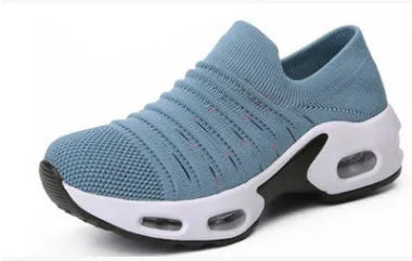 Plus size fly-knit socks shoes with mesh upper in multiple colour options showing round toe design
