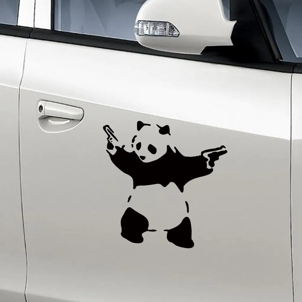 Outdoor sports panda reflective car sticker black PET material 10x10cm cartoon decal