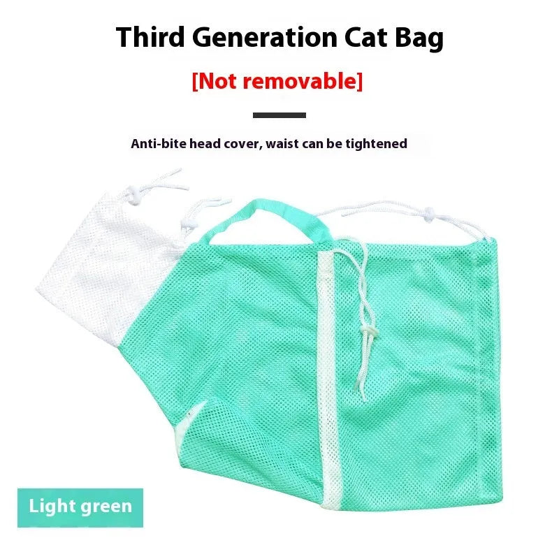 Fifth-generation cat grooming bag with scratch-resistant design in grey and white colour