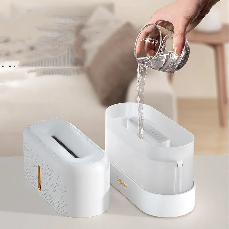 White ultrasonic aromatherapy diffuser with 200ml tank, USB cable, and essential oil bottle on a desk