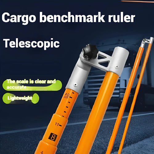 Telescopic truck height measuring rod extended to full height with clear measurement scales visible
