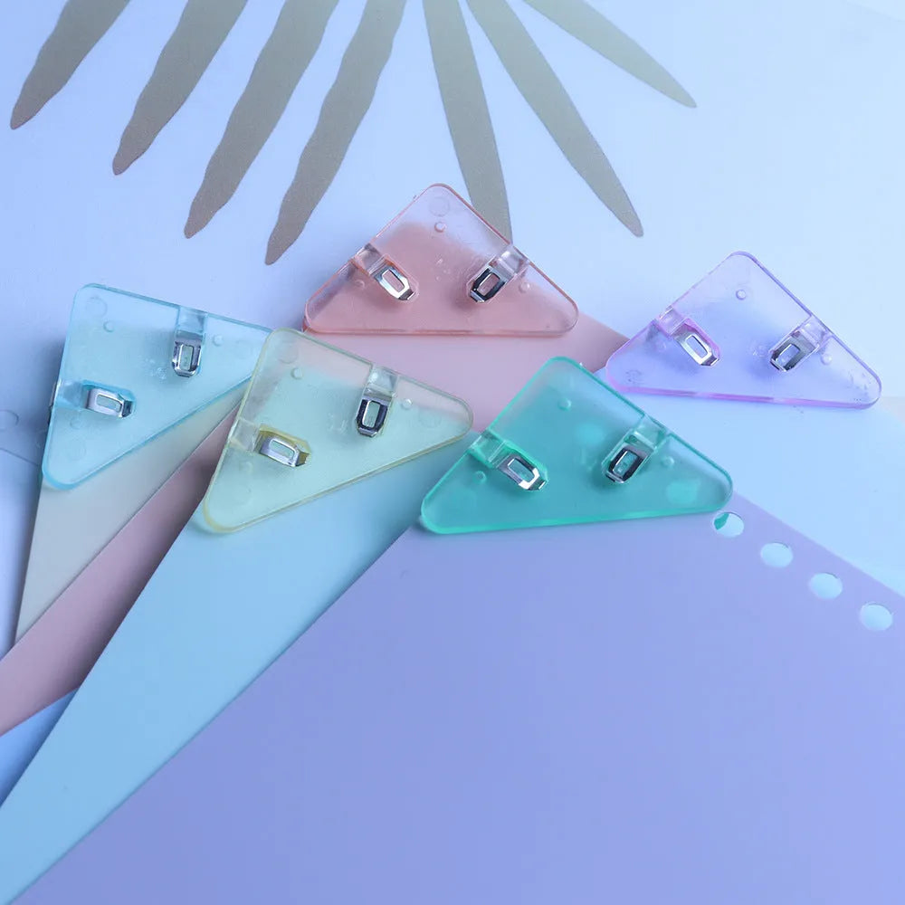 Plastic corner clip for student file storage in ice crystal yellow or smoothie blue